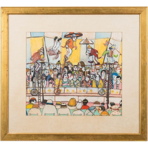 66 - * Michael Lewis [b.1943] Circus Clowns,:- signed and dated '76 pastel and mixed media drawing 34 x 3... 