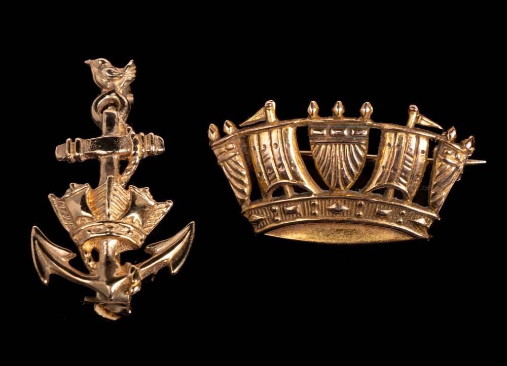 A 9ct gold Royal Naval Crown brooch, maker JWB, Birmingham, 1997