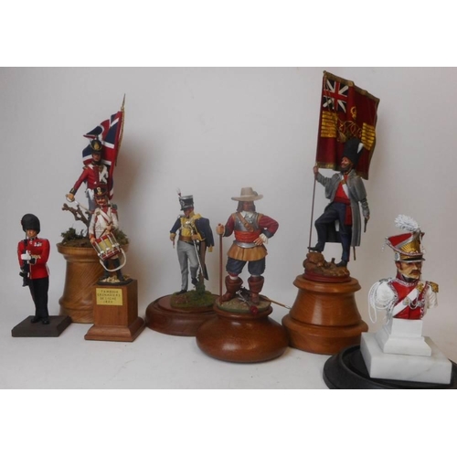 1564 - Seven resin and white metal large scale hand painted figures and busts: includes Napoleonic figures,... 