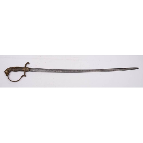 241 - An Imperial German, officers sword: with 77cm etched blade, brass knuckle guard, with fishskin and w... 