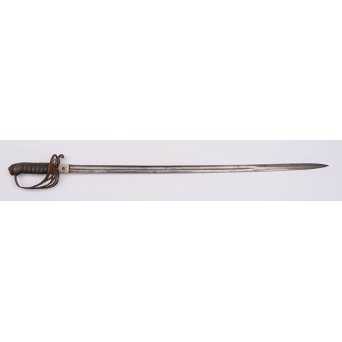 242 - A Victorian officers sword,: with 80cm etched and fullered blade, triple bar knuckle guard, with fis... 