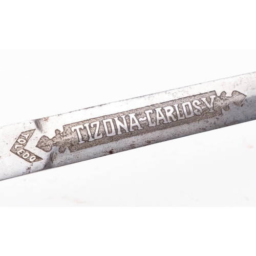 243 - A Spanish cup-hilt rapier: with 89.5cm blade etched, Tizona - Carlos-V, with steel bowl and wire bou... 
