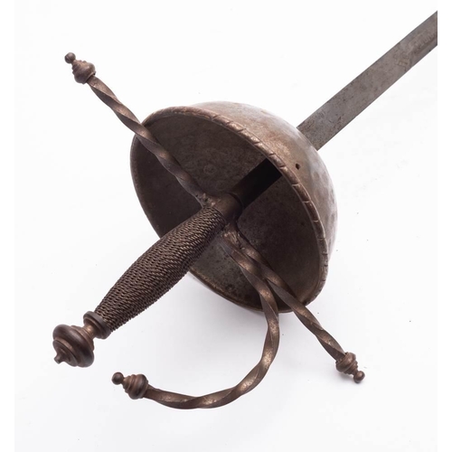 243 - A Spanish cup-hilt rapier: with 89.5cm blade etched, Tizona - Carlos-V, with steel bowl and wire bou... 