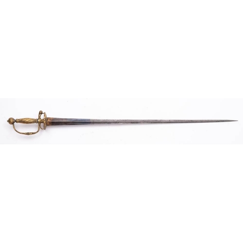 244 - A 19th century short sword: with 71cm triangular blade, with gilt brass knuckle guard and spiral twi... 