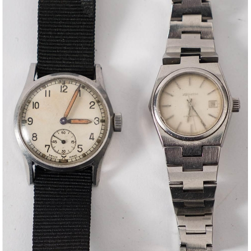 253 - An Army Trade pattern wristwatch: with white enamel dial, Arabic numerals and subsidiary seconds dia... 