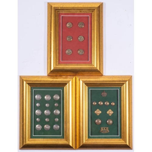 255 - A framed set of King Edward's Horse Regiment buttons and insignia: together with a framed set of liv... 