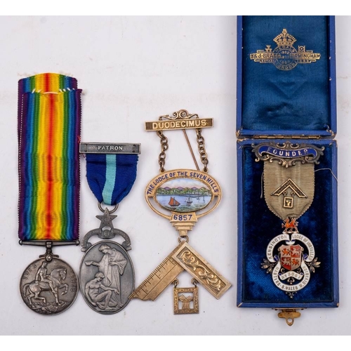 278 - A World War One War Medal to TS-903.DVR.J Brockett. A.S.C.,: two silver gilt and enamel Masonic jewe... 