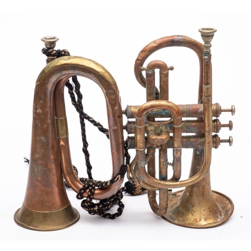 284 - An Early 20th century brass  cornet by A Hall Gisbourne, Makers to  HM Forces: stamped as per title,... 