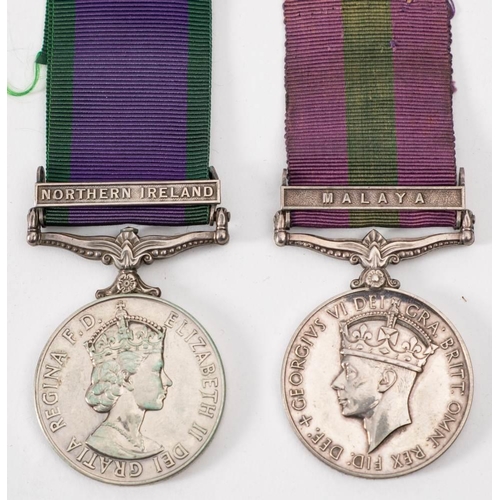 286 - A George VI General Service medal with Malaya clasp to 'T/14440446 Cpl. F E Gwynn RASC': and an Eliz... 