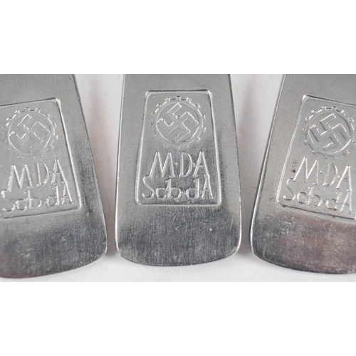 307 - A set of four WWII NSDAP Labour Front table spoons and two matching tea spoons: all stamped with cog... 