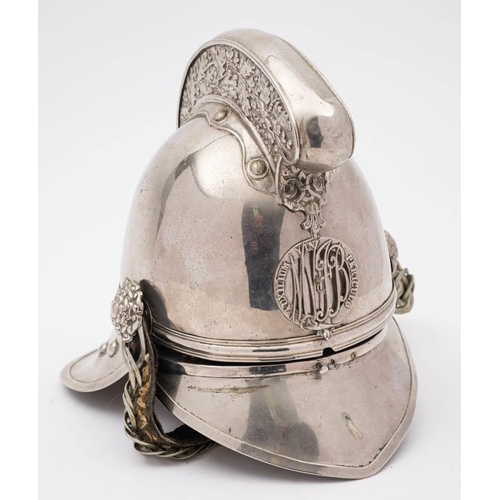 348 - An early 20th century Merryweather pattern auxiliary fire helmet converted as a smokers companion: t... 