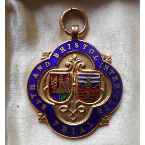 477 - A 9ct gold and enamel medal for Bath & Bristol Inter-Club Trial: awarded to H Hicks, 1925, 11gms.