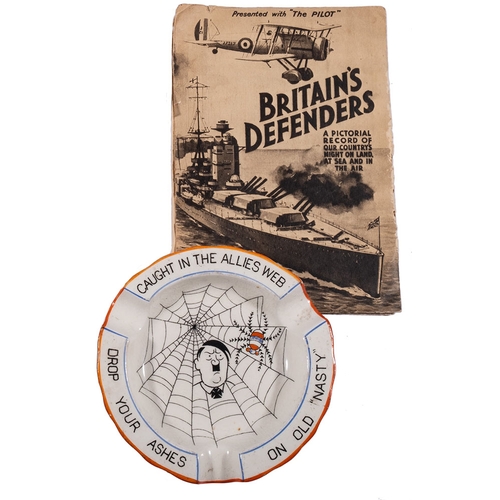 282 - A WWII Fieldings Crown Devon Hitler ashtray: 'Caught in the Allies Web', together with a group of mi... 