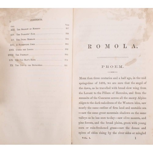 117 - ELIOT, George - Romola : 3 vols, half calf rubbed and a little worn on spines, 8vo, Smith, Elder & C... 