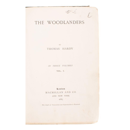 138 - HARDY, Thomas - The Woodlanders : 3 vols, org. green cloth well rubbed with loss of some of the gilt... 