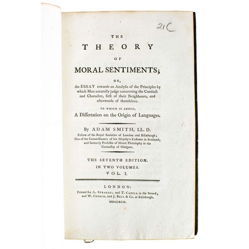 188 - SMITH, Adam - The Theory of Moral Sentiments ... to which is added, a dissertation on the origin of ... 