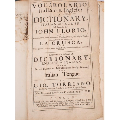 196 - TORRINO, Gio - Vocabolario Italiano & Inglese : A Dictionary, Italian and English. First Compiled by... 