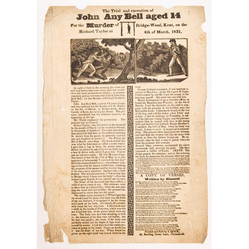 390 - MURDER / EXECUTION BROADSIDES : '' Trial, Execution of John Any Bell, aged 14. For the murder of Ric... 