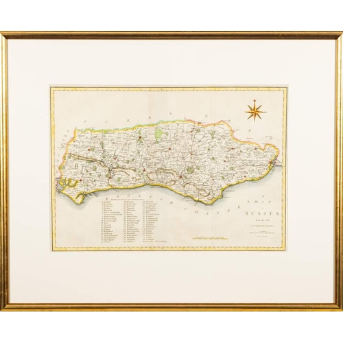 425A - CARY, John, Map of Sussex, hand coloured, Circa 1805.