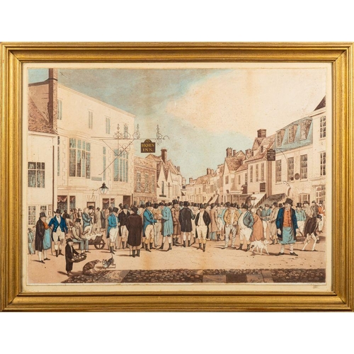 440 - HORN INN : hand coloured aquatint, engraved by G. R. Reeve, after Rt. Crane. Size : 600 x 400 mm. In... 