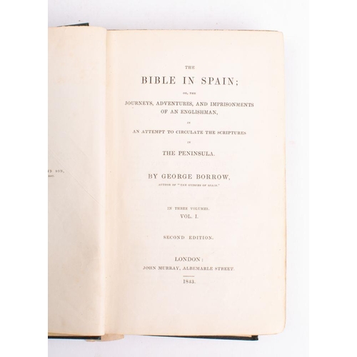 86 - BURROW, George - The Bible in Spain - three volumes, org, cloth worn on spines with text becoming de... 