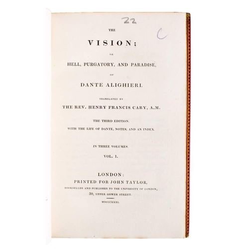 97 - DANTE ALIGHIERI - The Vision; or Hell, Purgatory, and Paradise ... Translated by Henry Francis Cary ... 