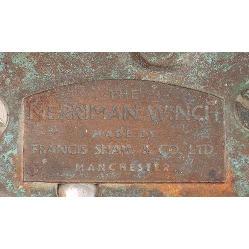 110 - A  brass 'Merriman Winch' by Francis Shaw & Co, Ltd, Manchester: with 4 1/2 inch spool, together wit... 