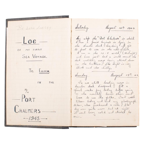 182 - A group of three mid-20th century manuscript  ship's log/diaries: two  for MV 'Port Chalmers' to New... 