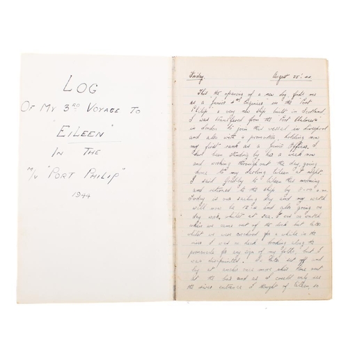 182 - A group of three mid-20th century manuscript  ship's log/diaries: two  for MV 'Port Chalmers' to New... 