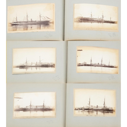 213 - An album of thirty-six albumen whole plate prints of steam ships built in the mid 19th Century,:- sh... 