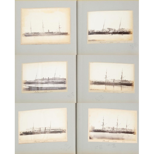 213 - An album of thirty-six albumen whole plate prints of steam ships built in the mid 19th Century,:- sh... 