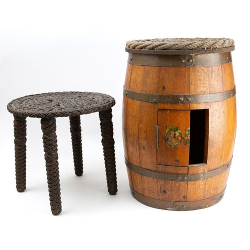 229 - Ray Tucknot. A ropework seated  oak barrel: with rotating seat, together with a ropework decorated t... 