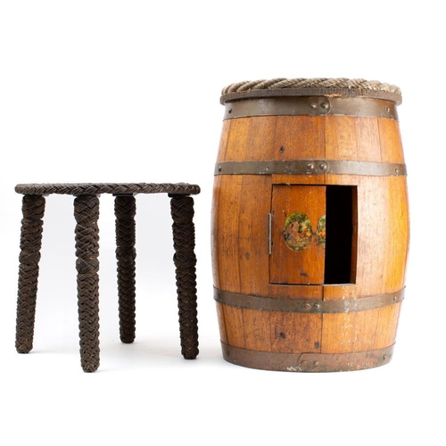 229 - Ray Tucknot. A ropework seated  oak barrel: with rotating seat, together with a ropework decorated t... 