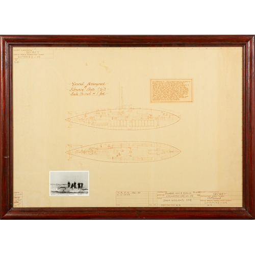 281 - A framed print of the scale drawings for 'General Arrangement of Submarine Boats 1 to 5' ( HN Submar... 