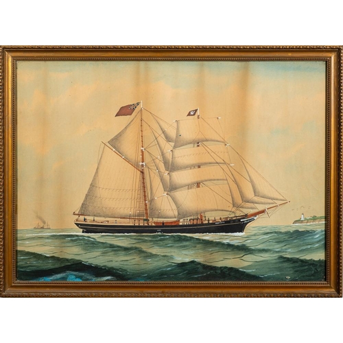 285 - British School late 19th Century- Two-master coastal trader 'Huntleys', full sail,:- watercolour, pe... 