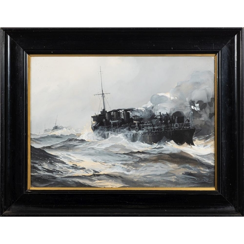 286 - * Montague Dawson [1895-1973]- Naval convoy in stormy seas,:- signed bottom left en grisaille and pe... 