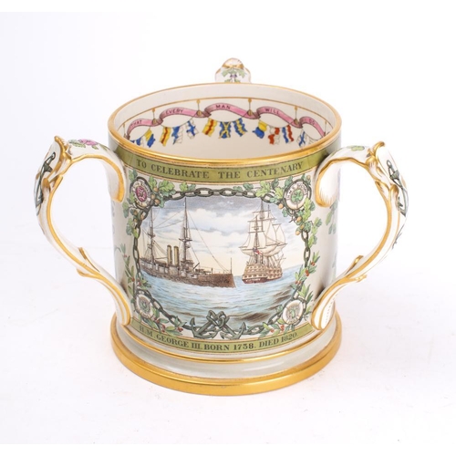 52 - A Commemorative Trafalgar Centenary Tyg  by Copeland, circa 1905:  gilt highlighted handles with fou... 