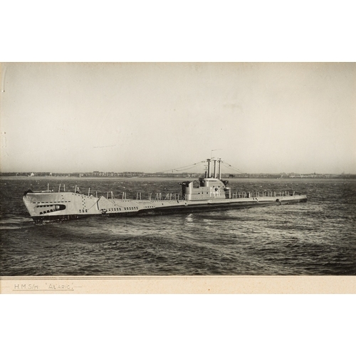 295 - A framed photograph of HMS 'Warspite' and another of HMS/m 'Alaric': 16x22.5cm and 16.5x27.5cm respe... 