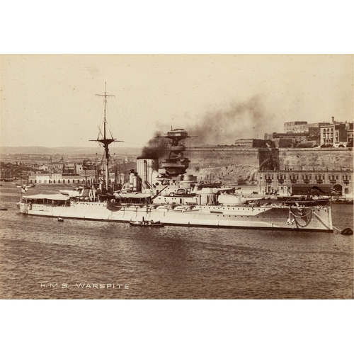 295 - A framed photograph of HMS 'Warspite' and another of HMS/m 'Alaric': 16x22.5cm and 16.5x27.5cm respe... 