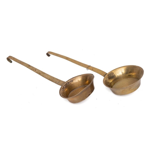 20 - Two 19th Century brass circular cream ladles:.