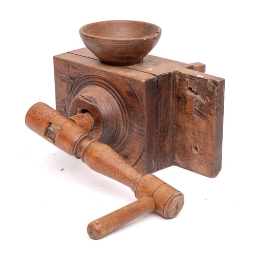 22 - A 19th Century French fruitwood grain mill: with grinding handle and bowl surmount, 34cm long.  * St... 