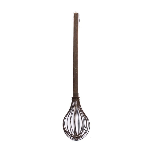 3 - A large 19th Century wirework whisk: with wood handle, 82cm long.