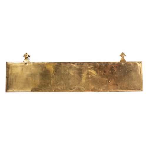 418 - A 19th Century brass rectangular wall panel: with twin stylised hooks, 35 x 158cm.