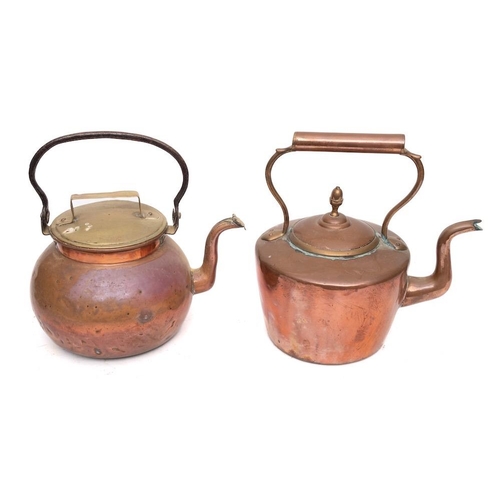 419 - A 19th Century Dutch copper kettle: with brass lid and iron handle, also a 19th Century copper kettl... 