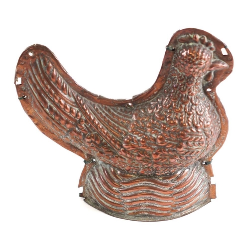 47 - A 19th Century tinned copper mould of a chicken:, 26cm long.