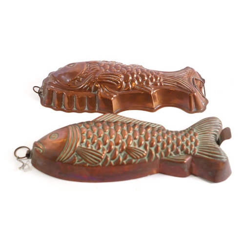 50 - Two tinned copper moulds: in the form of fish, 32.5cm and 34cm long.