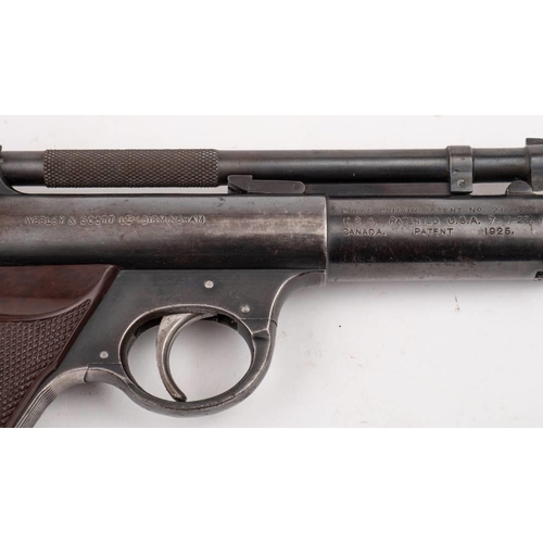 100 - A Webley Senior .22 calibre air pistol: serial number 'S18598' with brown Bakelite two piece grips.