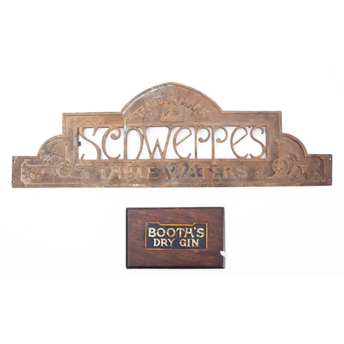 1041 - A late 19th/early 20th century brass 'Schweppes Table Waters' sign: with lancet arch and trade mark,... 