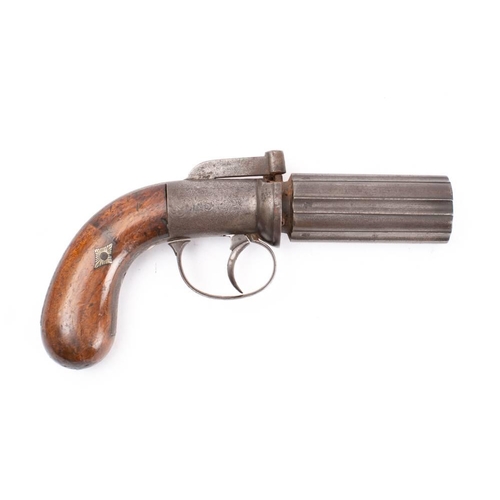 149 - A 19th Century percussion cap pepperbox pistol: unsigned, the 3 1/4 inch barrel wit proof marks to b... 