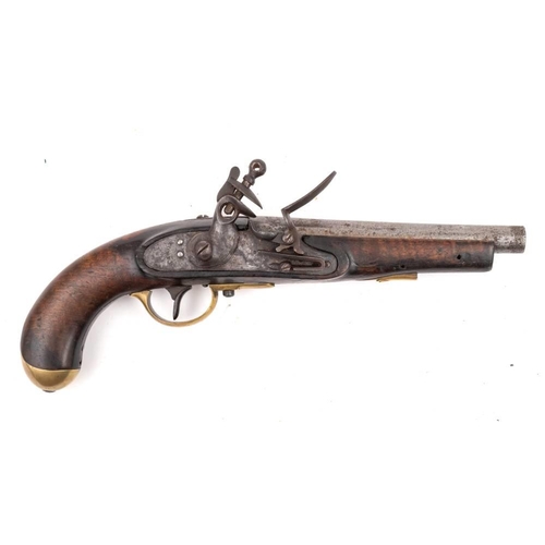 158 - A 19th century flintlock pistol by Tower: the plain 8 1/4 inch barrel over sidelock action signed as... 